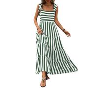 Prettygarden, Maxikleid für Damen - ärmellos, sommerlich, mit Spaghettiträgern, Stufen und floralem Muster - locker fallend, lang und ideal für den Strand, S-grün, X-Groß