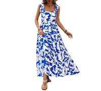 Prettygarden, Maxikleid für Damen - ärmellos, sommerlich, mit Spaghettiträgern, Stufen und floralem Muster - locker fallend, lang und ideal für den Strand, Mittel