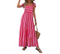 PRETTYGARDEN, Maxikleid für Damen - ärmellos, sommerlich, mit Spaghettiträgern, Stufen und floralem Muster - locker fallend, lang und ideal für den Strand, Mittel