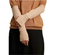 Prettystern Damen Arm-Wärmer Lang-Arm-Stulpen 100% Kaschmir Fingerlose Pulswärmer 2-lagig Rand beige