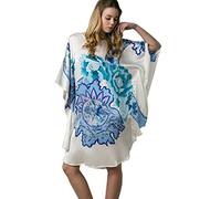 Prettystern Damen Handbemalt Seiden-Nachthemd Schlafkleid Lang Schlafhemd 100% Seide Nachthemden Silk Elfenbein Weiß Phönix Blüten Ybs801