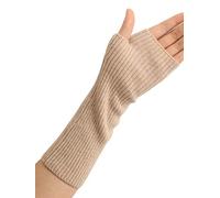 Prettystern Damen mid-lange Kaschmir Pulswärmer Arm-Stulpen fingerlose Ripp-Strick Handschuhe Beige