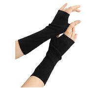 Prettystern Damen mid-lange Kaschmir Pulswärmer Arm-Stulpen fingerlose Ripp-Strick Handschuhe schwarz