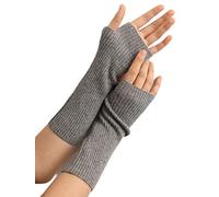 Prettystern Damen mid-lange Kaschmir-Wolle Pulswärmer Arm-Stulpen fingerlose Ripp gestrickt Handschuhe Grau
