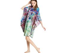Prettystern Damen Seidennachthemd 100% Seide Nachthemd mit Kunstdruck Schlafkleid, Kaftan oder Tunika Monet Haus Rosen