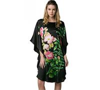 Prettystern Damen Seidennachthemd Handbemalt elegant Seide Schlafhemd, Kaftan oder Tunika-Kleid Nachtwäsche oder Sommerkleid YBS101 Schwarz