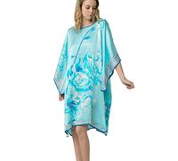 Prettystern Damen Seidennachthemd Handbemalt elegant Seide Schlafhemd, Kaftan oder Tunika-Kleid Nachtwäsche oder Sommerkleid YBS301 Hellblau