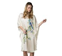 Prettystern Damen Seidennachthemd Handbemalt elegant Seide Schlafhemd, Kaftan oder Tunika-Kleid Nachtwäsche oder Sommerkleid YBS012 Beige