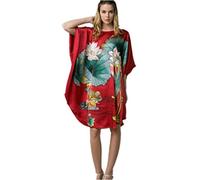 Prettystern Damen Seidennachthemd Handbemalt elegant Seide Schlafhemd, Kaftan oder Tunika-Kleid Nachtwäsche oder Sommerkleid YBS202 Rot