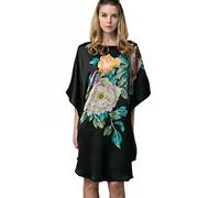 Prettystern Damen Seidennachthemd Handbemalt elegant Seide Schlafhemd, Kaftan oder Tunika-Kleid Nachtwäsche oder Sommerkleid YBS602 Schwarz