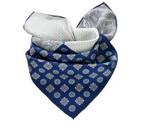 Prettystern handrolliertes Seiden-Halstuch Damen Herren reine Seide Bandana Stirntuch Sommer Seiden-Tuch 21 Blau Grau Paisley