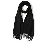 Prettystern langer und weicher Wollschal einfarbig mit Fransen für Herbst Winter Herren und Damen - Schwarz