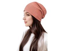 Prettystern Rollkante Damen lässig Kaschmir-Wolle Cashmere Beanie Strick-Mütze rosa