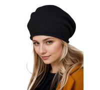 Prettystern Rollkante Damen lässig Kaschmir-Wolle Cashmere Beanie Strick-Mütze schwarz