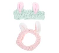 PRETYZOOM 2 Stück Weiche Kosmetik Haarbänder mit Süßen Hasenohren Elastische Stirnbänder für Gesichtswäsche Make up Spa und Yoga Hautfreundlich Bequem Passend für Damen und Mädchen