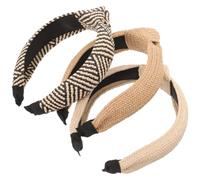 PRETYZOOM 3 Stück Teiliges Raffia Haarband Handgefertigt Geknotet Leichtes Stirnband in Weiß Schwarz Braun Modisch und Vielseitig für Damen Strand Party Alltag