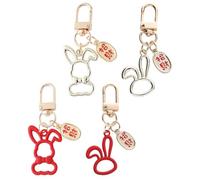 PRETYZOOM 4 Stück Metall Hasen Schlüsselanhänger Hängende Hasen Deko aus Zinklegierung Schlüsselanhänger für Auto und Tasche Geschenk zum Chinesischen Neujahr