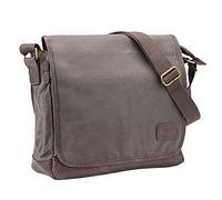 Pride and Soul 47305 Umhängetasche Reckless, Laptoptasche aus Canvas-Lederimitat-Mix, Alltagstasche mit Überschlag mit Magnetverschluss, verstellbarer Schultergurt, grau-braun, ca. 32 x 33 x 11 cm