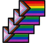 Pride Progress Regenbogenflaggen-Patch 4 Stück Klettverschluss LGBTQ-Flaggen-Patch bestickter Aufnäher für Kleidung Hut Rucksack