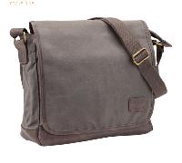 Pride and Soul 47305 Umhängetasche Reckless, Laptoptasche aus Canvas-Lederimitat-Mix, Alltagstasche mit Überschlag mit Magnetverschluss, verstellbarer Schultergurt, grau-braun, ca. 32 x 33 x 11 cm