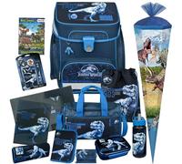 Pridera Scooli Jurassic World EasyFit Schulranzen-Set 13tlg. mit Sporttasche Schultüte Heftmappe Schreibset Brotdose Trinkflasche Brustbeutel Hausaufgabenheft