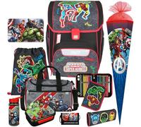 Pridera Scooli Schulranzen 1.Klasse Jungen EasyStart Schulranzen- Set (Avengers 11tlg. mit Sporttasche, Brotdose, Trinkflasche, Brustbeutel, passend dazu Platzdeckchen, Schultüte)