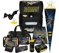 Pridera Scooli Schulranzen 1.Klasse Jungen EasyStart Schulranzen- Set (Batman 10tlg. mit Sporttasche, Brotdose, Trinkflasche, passend Plüschtier, Schultüte)