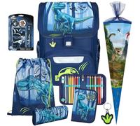 Pridera Scooli Schulranzen 1.Klasse Jungen EasyStart Schulranzen-Set geeignet für Jurassic World-Fans (7tlg. mit passend Schreibset, Schultüte S)