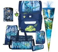 Pridera Scooli Schulranzen 1.Klasse Jungen EasyStart Schulranzen-Set geeignet für Jurassic World-Fans (8tlg. mit Sporttasche, passend Schreibset, Schultüte T)