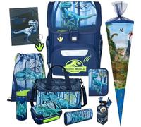 Pridera Scooli Schulranzen 1.Klasse Jungen EasyStart Schulranzen-Set geeignet für Jurassic World-Fans (11tlg. mit Sporttasche, Brotdose, Trinkflasche, Stifteköcher, Heftmappe, passende Schultüte S)