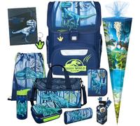 Pridera Scooli Schulranzen 1.Klasse Jungen EasyStart Schulranzen-Set geeignet für Jurassic World-Fans (11tlg. mit Sporttasche, Brotdose, Trinkflasche, Stifteköcher, Heftmappe, passende Schultüte T)
