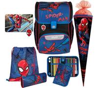 Pridera Scooli Schulranzen 1.Klasse Jungen EasyStart Schulranzen-Set geeignet für Spiderman-Fans (7tlg. mit passend Platzdeckchen, Schultüte)