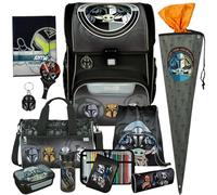 Pridera Scooli Schulranzen 1.Klasse Jungen EasyStart Schulranzen-Set geeignet für Star Wars-Fans (11tlg.mit Sporttasche, Brotdose, Trinkflasche, passend Schultüte M, Folienballon, Heftmappe)