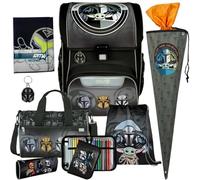Pridera Scooli Schulranzen 1.Klasse Jungen EasyStart Schulranzen-Set geeignet für Star Wars-Fans (8tlg. mit Sporttasche, passend Schultüte M, Heftmappe)