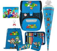 Pridera Scooli Schulranzen 1.Klasse Jungen EasyStart Schulranzen-Set geeignet für Super Mario-Fans (7tlg. mit passendem Platzdeckchen Schultüte)