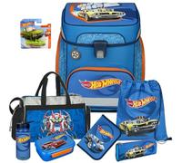 Pridera Scooli Schulranzen 1.Klasse Jungen Hot Wheels Auto EasyFit Schulranzen-Set 9tlg. mit Sporttasche Brotdose Trinkflasche, passend dazu Hot Wheels Auto gratis