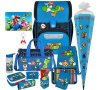 Pridera Scooli Schulranzen 1.Klasse Jungen Super Mario EasyStart Schulranzen-Set (12tlg. mit Sporttasche Brotdose Trinkflasche Brustbeutel Stifteköcher passend dazu Platzdeckchen Schultüte)