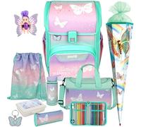 Pridera Scooli Schulranzen 1. Klasse Mädchen Butterfly Wishes Schmetterling EasyStart Schulranzen-Set (10tlg. mit Sporttasche Brotdose Trinkflasche Fairy-Püppchen Schultüte R)