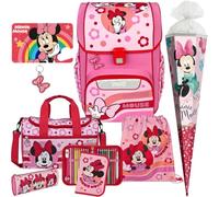Pridera Scooli Schulranzen 1.Klasse Mädchen EasyStart Schulranzen-Set geeignet für Minnie Mouse-Fans (8tlg. mit Sporttasche, passend Platzdeckchen, Schultüte)