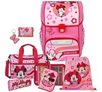 Pridera Scooli Schulranzen 1.Klasse Mädchen EasyStart Schulranzen-Set geeignet für Minnie Mouse-Fans (7tlg. mit Sporttasche, passend Platzdeckchen)