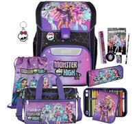 Pridera Scooli Schulranzen 1.Klasse Mädchen EasyStart Schulranzen-Set geeignet für Monster High-Fans (7tlg. mit Sporttasche, passend Schreibset)