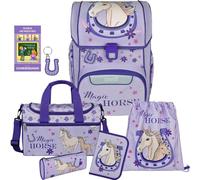 Pridera Scooli Schulranzen 1.Klasse Mädchen Magic Horse Pferd EasyStart Schulranzen-Set (7tlg. mit Sporttasche, passend Schreiblernheft)
