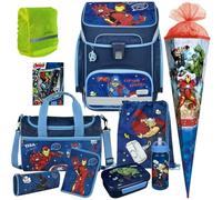 Pridera Scooli Schulranzen Jungen 1.Klasse EasyFit (11tlg. Set mit Sporttasche Brotdose Trinkflasche Schultüte Schreibset, Regenhülle gratis, Avengers)