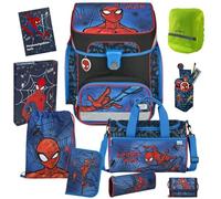 Pridera Scooli Schulranzen Jungen 1.Klasse EasyFit 11tlg Set mit Sporttasche Brustbeutel Heftmappe Stifteköcher, Regenhülle Folienballon gratis, Spider-Man