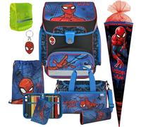 Pridera Scooli Schulranzen Jungen 1.Klasse EasyFit (8tlg. Set mit Sporttasche, passend dazu Schultüte Regenhülle gratis Spider-Man)