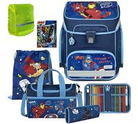Pridera Scooli Schulranzen Jungen 1.Klasse EasyFit (8tlg. Set mit Sporttasche Schreibset, Regenhülle gratis, Avengers)