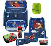 Pridera Scooli Schulranzen Jungen 1.Klasse EasyFit (9tlg. Set mit Brotdose Trinkflasche Brustbeutel, Regenhülle gratis, Avengers)