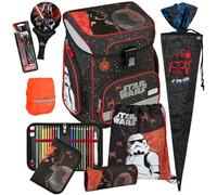 Pridera Scooli Schulranzen Jungen 1.Klasse EasyFit (9tlg. Set mit passendem Zubehör Schultüte Schreibset Folienballon, Regenhülle gratis, Star Wars)