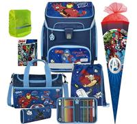 Pridera Scooli Schulranzen Jungen 1.Klasse EasyFit (9tlg. Set mit Sporttasche Schultüte Schreibset, Regenhülle gratis, Avengers)
