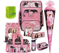Pridera Scooli Schulranzen Mädchen 1.Klasse EasyFit (10tlg. Set mit Sporttasche Brotdose Trinkflasche Schultüte R, Regenhülle gratis, Barbie)